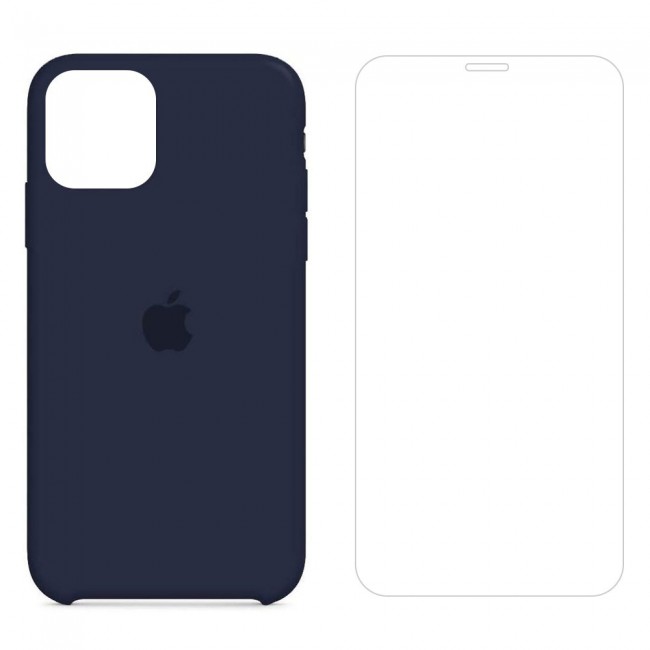 Margoun 2Pack Apple iPhone 12 Pro Max Silicone Case Cover and Clear Screen Protector - Navy Blue