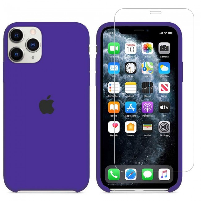 Margoun 2Pack Apple iPhone 12 Pro Max Silicone Case Cover and Clear Screen Protector - Purple