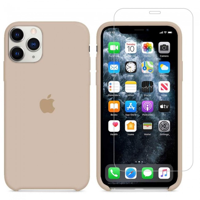 Margoun 2Pack Apple iPhone 12 Pro Max Silicone Case Cover and Clear Screen Protector - Taupe