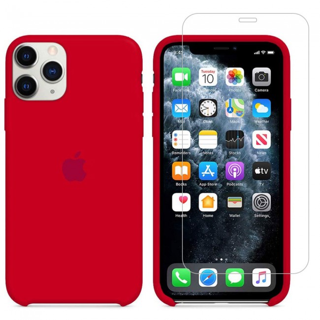 Margoun 2Pack Apple iPhone 12 Pro Max Silicone Case Cover and Clear Screen Protector - Red