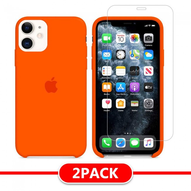 Margoun 2Pack Apple iPhone 12 and 12 Pro Silicone Case Cover and Clear Screen Protector - Orange