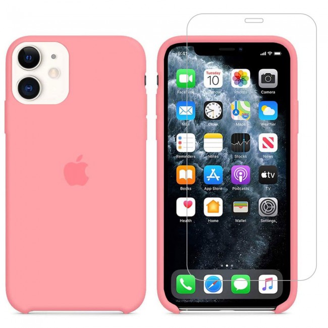 Margoun 2Pack Apple iPhone 12 and 12 Pro Silicone Case Cover and Clear Screen Protector - Pink