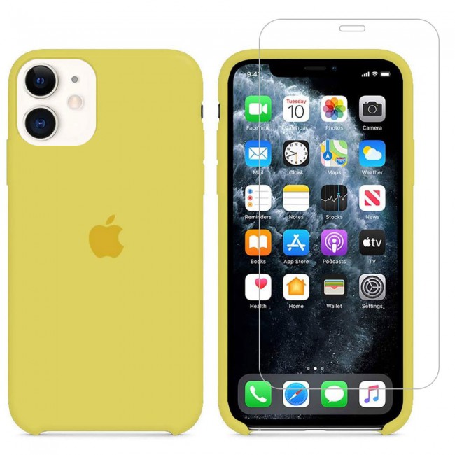 Margoun 2Pack Apple iPhone 12 and 12 Pro Silicone Case Cover and Clear Screen Protector - Matte Yellow