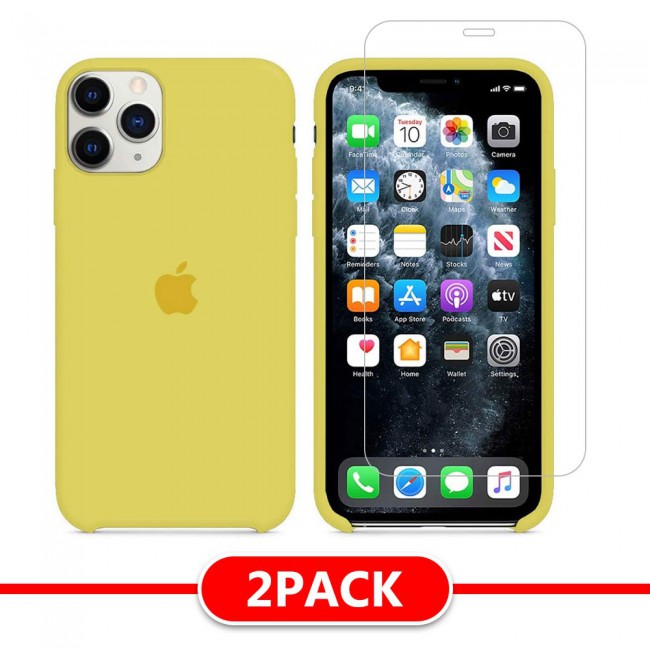 Margoun 2Pack Apple iPhone 12 and 12 Pro Silicone Case Cover and Clear Screen Protector - Matte Yellow