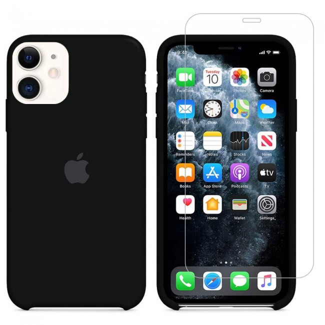 Margoun 2Pack Apple iPhone 12 and 12 Pro Silicone Case Cover and Clear Screen Protector - Black