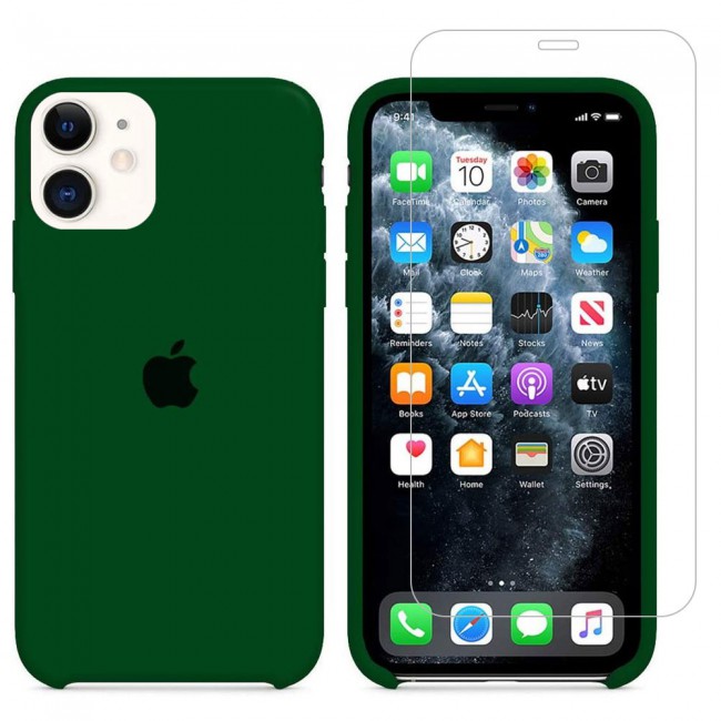Margoun 2Pack Apple iPhone 12 and 12 Pro Silicone Case Cover and Clear Screen Protector - Green