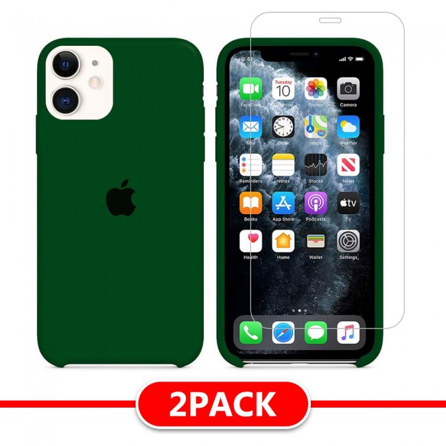 Margoun 2Pack Apple iPhone 12 and 12 Pro Silicone Case Cover and Clear Screen Protector - Green