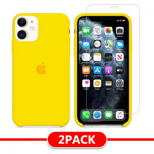 Margoun 2Pack Apple iPhone 12 and 12 Pro Silicone Case Cover and Clear Screen Protector - Yellow