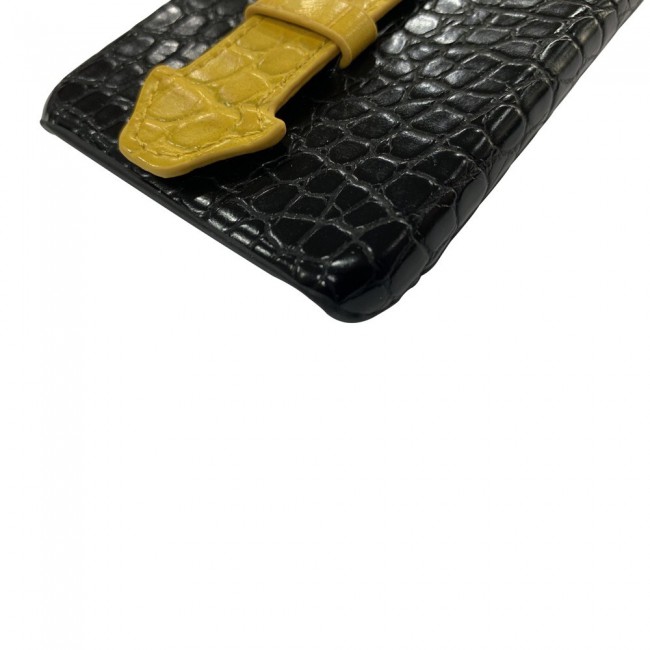 iPhone 7 Plus and 8 Plus Leather Case Cover Crocodile Design by Margoun - Black Yellow