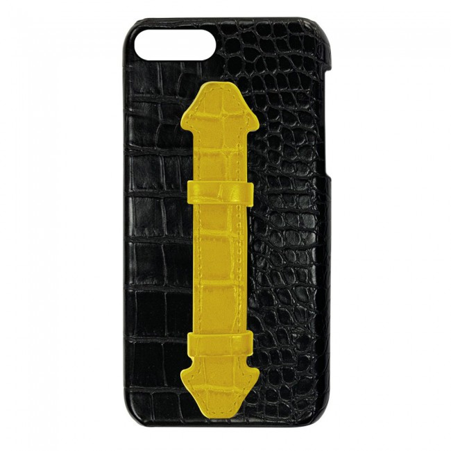 iPhone 7 Plus and 8 Plus Leather Case Cover Crocodile Design by Margoun - Black Yellow