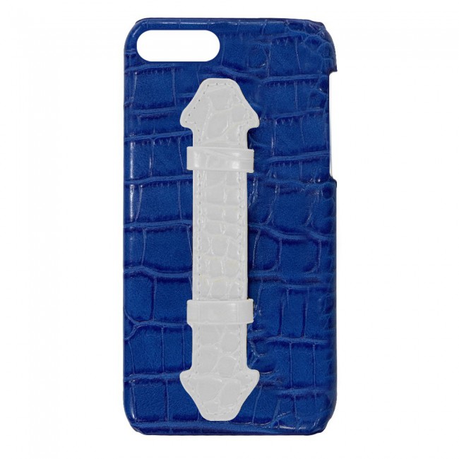 iPhone 7 Plus and 8 Plus Leather Case Cover Crocodile Design by Margoun - Blue White