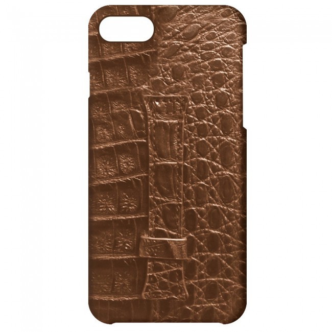 iPhone 7 and iPhone 8 Leather Case Cover Crocodile Design - Brown