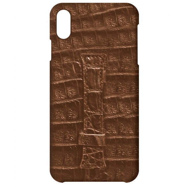 iPhone XS Max Leather Case Cover Crocodile Design - Brown