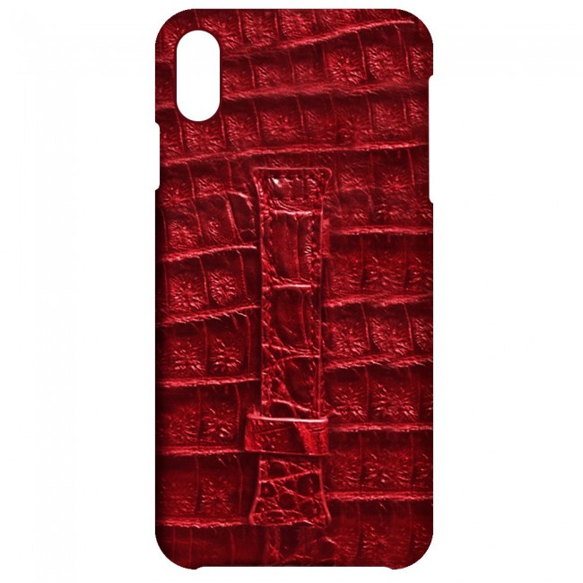 iPhone XS Max Leather Case Cover Crocodile Design - Red Maroon