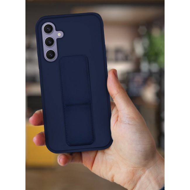 CATANES Samsung Galaxy S24 Plus Case Magnetic Stand and Holder Premium Silicone Vertical and Horizontal Hand Strap Grip Multi Stand Car Mount Kickstand Case Finger Strap Cover Blue