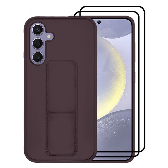 CATANES 3 Packs For Samsung Galaxy S24 Plus Case and 2 Screen Protectors Magnetic Stand and Holder Premium Silicone Vertical and Horizontal Hand Strap Grip Multi Stand Cover Merlot