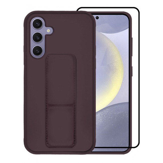 CATANES 2 Packs For Samsung Galaxy S24 Plus Case and Screen Protector Magnetic Stand and Holder Premium Silicone Vertical and Horizontal Hand Strap Grip Multi Stand Cover Merlot