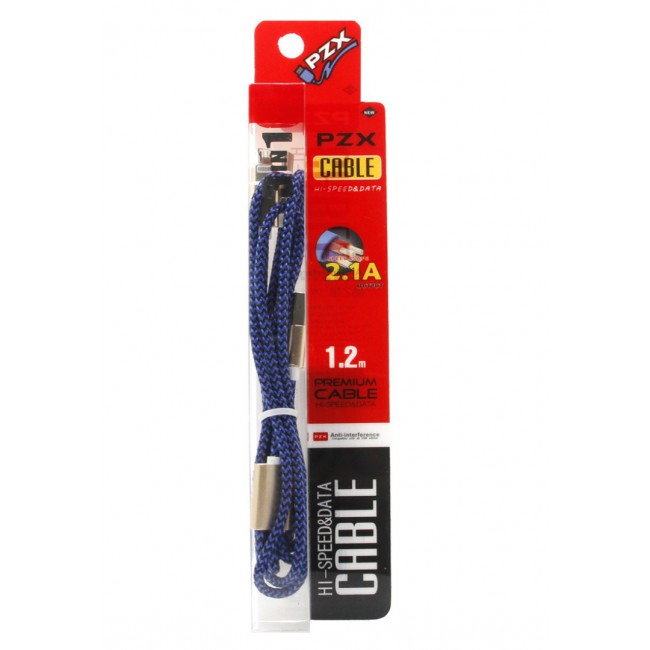 PZX Braided 3-in-1 Lightning Micro USB Type-C Charge and Sync Cable - Blue