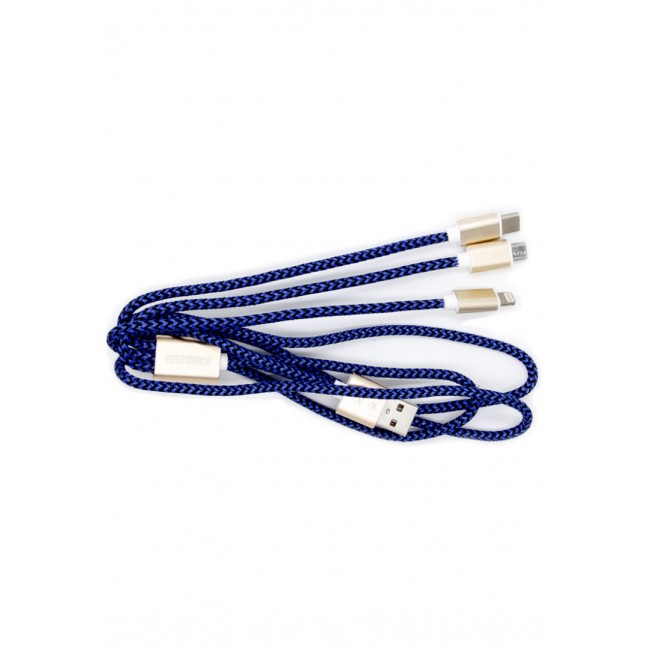 PZX Braided 3-in-1 Lightning Micro USB Type-C Charge and Sync Cable - Blue