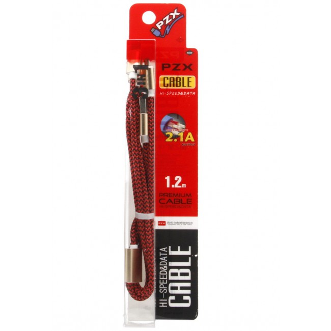 PZX Braided 3-in-1 Lightning Micro USB Type-C Charge and Sync Cable - Red