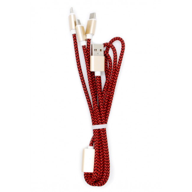 PZX Braided 3-in-1 Lightning Micro USB Type-C Charge and Sync Cable - Red