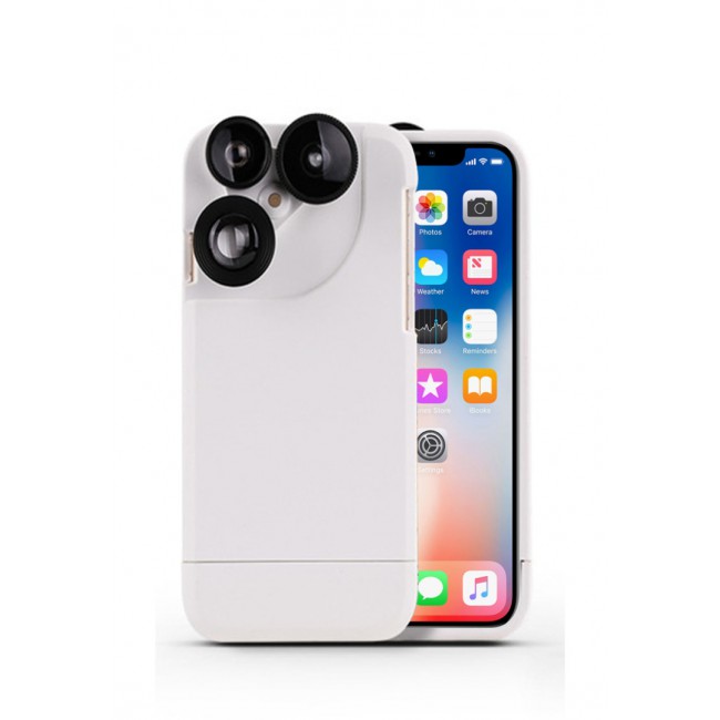 PICKOGEN 4 in 1 External Wide Telephoto Camera Lens Case for Apple iPhone X