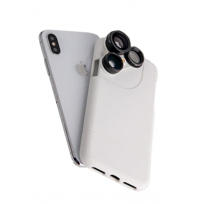 PICKOGEN 4 in 1 External Wide Telephoto Camera Lens Case for Apple iPhone X