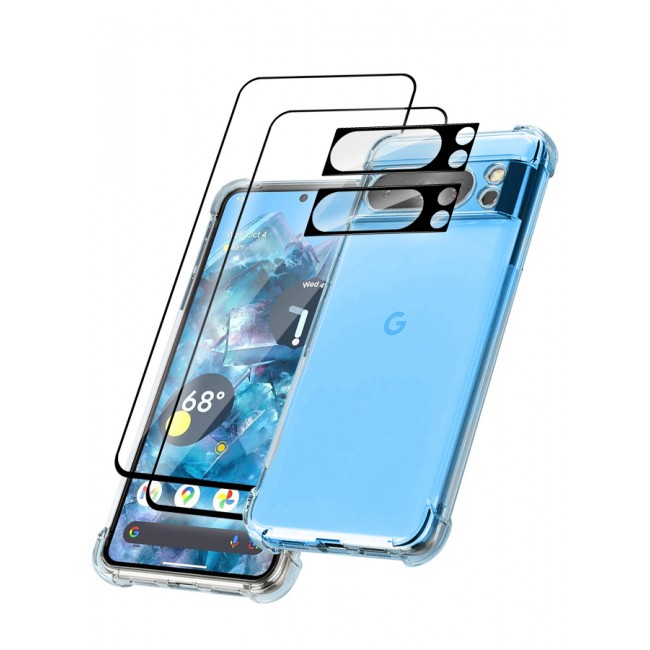 MARGOUN 5 Packs For Google Pixel 8 Pro TPU Case and 2 Screen Protectors and 2 Camera Lens Protectors Clear Anti-Yellowing Transparent Shockproof Case Scratch Resistant Reinforced Corners Cover