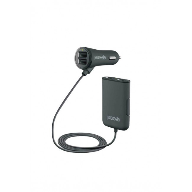 Porodo Car Charger 4 USB Ports Passenger 8.2A 6ft - Black