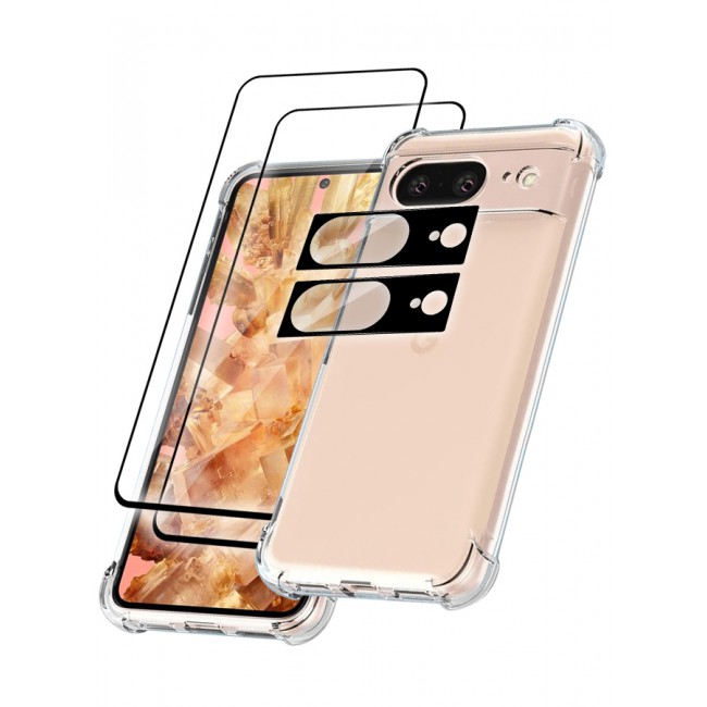 MARGOUN 5 Packs For Google Pixel 8 TPU Case and 2 Screen Protectors and 2 Camera Lens Protectors Clear Anti-Yellowing Transparent Shockproof Protective Phone Case Scratch Resistant Reinforced Corners Cover