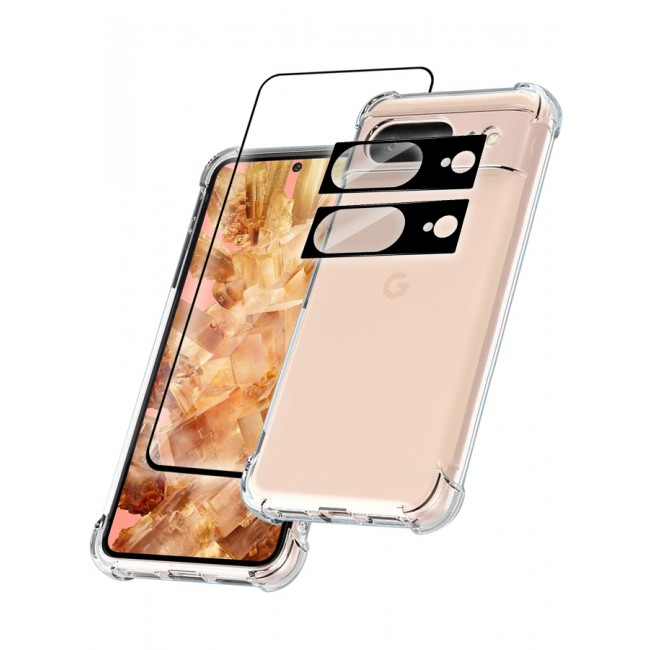 MARGOUN 4 Packs For Google Pixel 8 TPU Case and Screen Protector and 2 Camera Lens Protectors Clear Anti-Yellowing Transparent Shockproof Protective Phone Case Scratch Resistant Reinforced Corners Cover