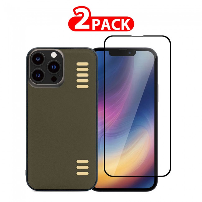 MARGOUN 2 Pack for iPhone 13 Pro Max Case Cover with Screen Protector Tempered Glass, Full Protection Back Case Splendid Series - Dark Green