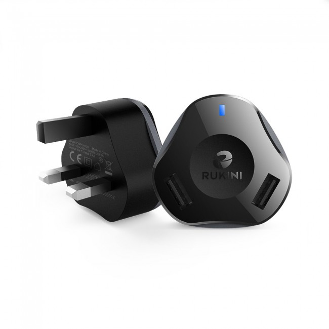 RUKINI Power Adapter Dual USB Wall Charger CobraPlus COPL402H with 1.5m/5ft Lightning Cable – Black , White , Coral