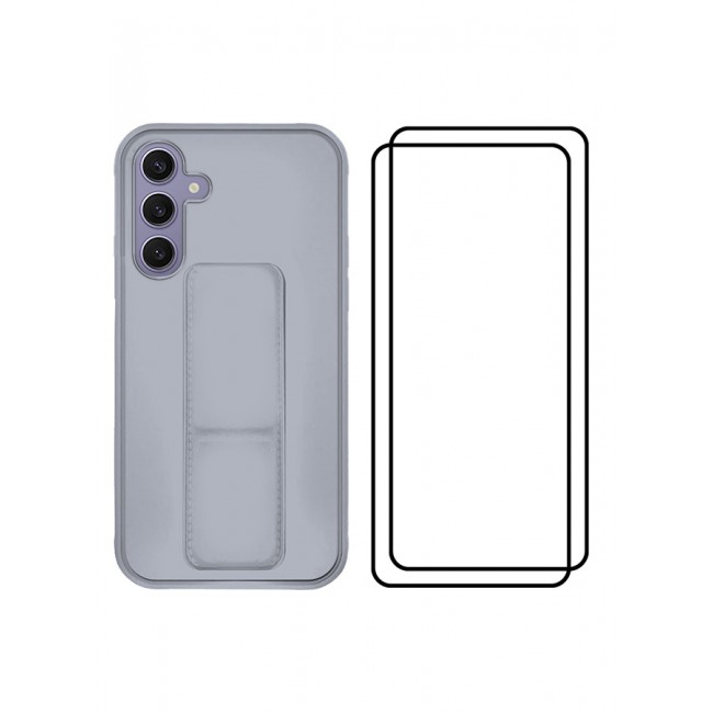 MARGOUN 3 Packs For Samsung Galaxy S24 Plus Case and 2 Screen Protectors Magnetic Stand and Holder Premium Silicone Vertical and Horizontal Hand Strap Grip Multi Stand Cover Grey