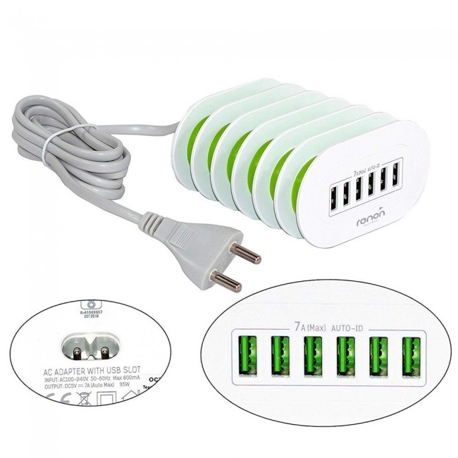 Renon 6 Port USB Adapter 7A Desktop Charger