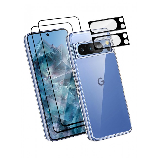 MARGOUN 5 Packs For Google Pixel 8 Pro TPU Case and 2 Screen Protectors and 2 Camera Lens Protectors Clear Anti-Yellowing Transparent Shockproof Case Scratch Resistant Cover