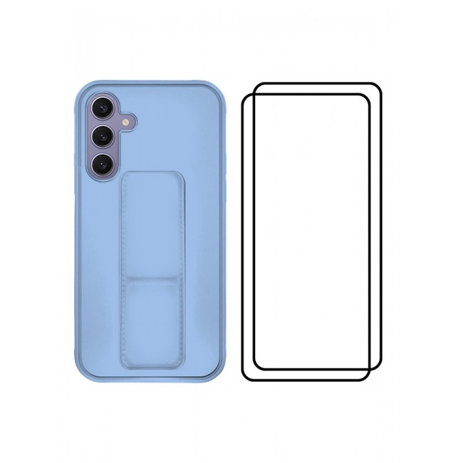 CATANES 3 Packs For Samsung Galaxy S24 Plus Case and 2 Screen Protectors Magnetic Stand and Holder Premium Silicone Vertical and Horizontal Hand Strap Grip Multi Stand Cover Light Blue