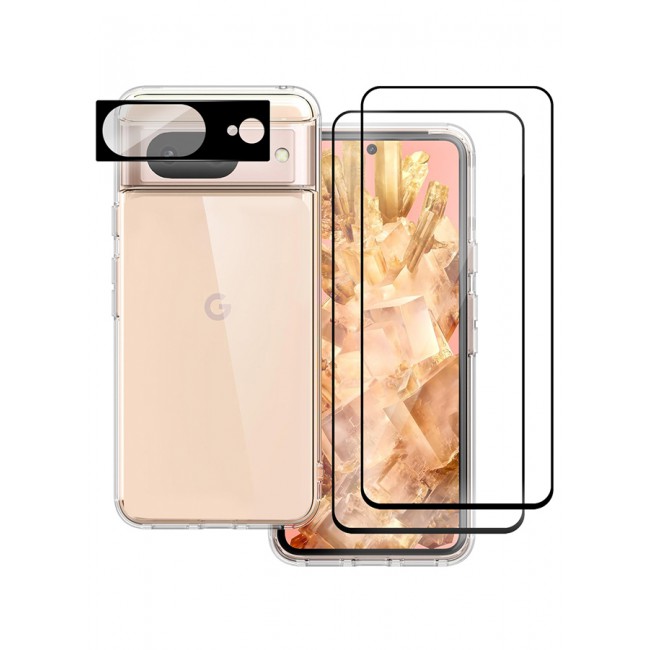 MARGOUN 4 Packs For Google Pixel 8 TPU Case and 2 Screen Protectors and Camera Lens Protector Clear Anti-Yellowing Transparent Shockproof Protective Phone Case Scratch Resistant Cover