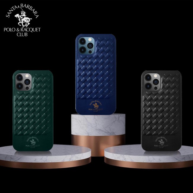 Apple iPhone 12 Pro Santa Barbara Leather Case Cover Snake Skin Design Knight Series - Blue