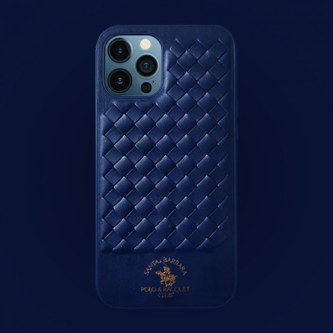 Apple iPhone 12 Pro Santa Barbara Leather Case Cover Snake Skin Design Knight Series - Blue