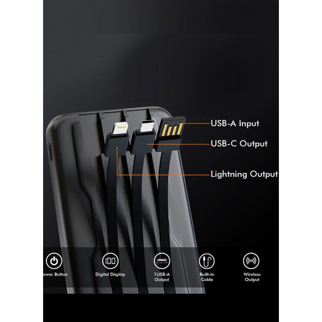 MARGOUN Magnetic Battery Pack 10000mAh Wireless Charging Power Bank with Cable Slim Light-Weight Wireless Charger with LED Indicator Black