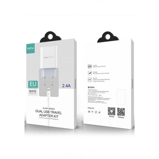 Totu Design Glory Series Dual USB Travel Adapter Kit with Lightning Cable 