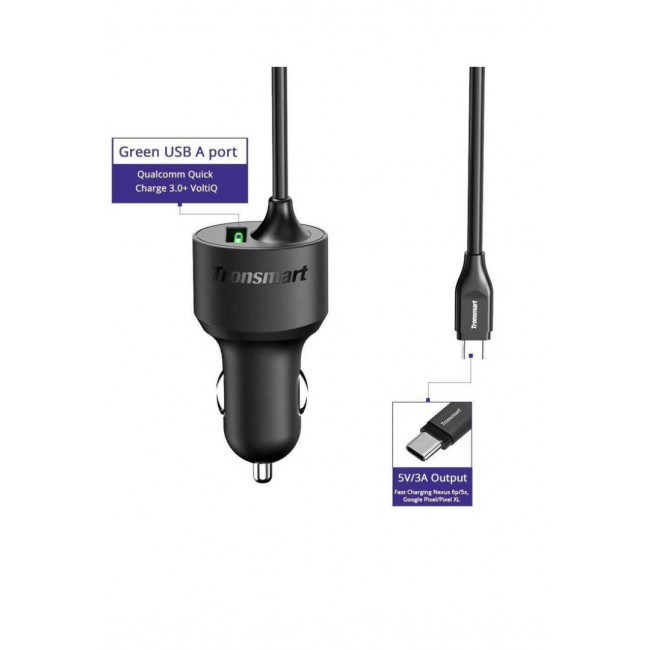 Tronsmart Dual USB Car Charger QC3.0 33W with Type-C Cable