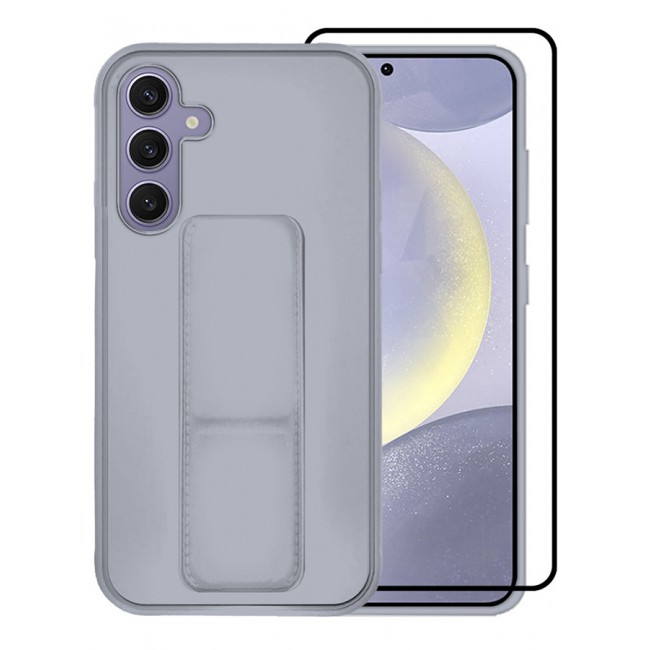 CATANES 2 Packs For Samsung Galaxy S24 Plus Case and Screen Protector Magnetic Stand and Holder Premium Silicone Vertical and Horizontal Hand Strap Grip Multi Stand Cover Grey