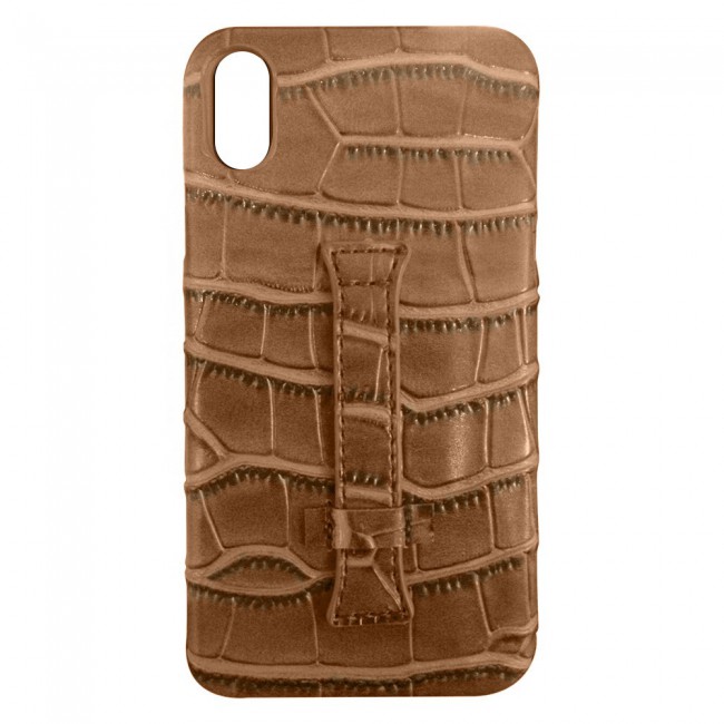 iphone XS Max Leather Case with Hand Grip-Brown