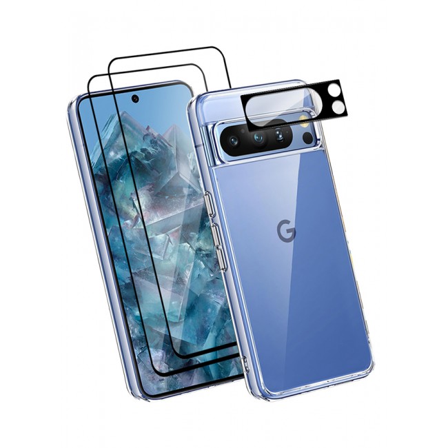 MARGOUN 4 Packs For Google Pixel 8 Pro TPU Case and 2 Screen Protectors and Camera Lens Protector Clear Anti-Yellowing Transparent Shockproof Protective Phone Case Scratch Resistant Cover