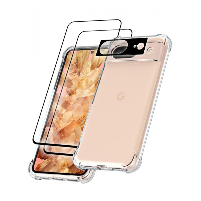 MARGOUN 4 Packs For Google Pixel 8 TPU Case and 2 Screen Protectors and Camera Lens Protector Clear Anti-Yellowing Transparent Shockproof Protective Phone Case Scratch Resistant Reinforced Corners Cover