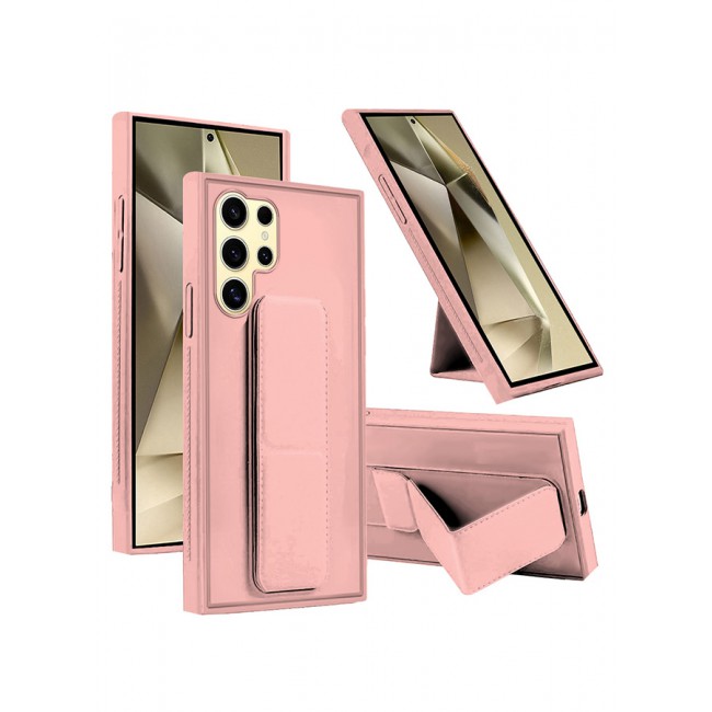 CATANES Samsung Galaxy S24 Ultra Case Magnetic Stand and Holder Premium Silicone Vertical and Horizontal Hand Strap Grip Multi Stand Car Mount Kickstand Case Finger Strap Cover Pink