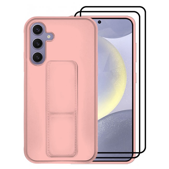 CATANES 3 Packs For Samsung Galaxy S24 Plus Case and 2 Screen Protectors Magnetic Stand and Holder Premium Silicone Vertical and Horizontal Hand Strap Grip Multi Stand Cover Pink