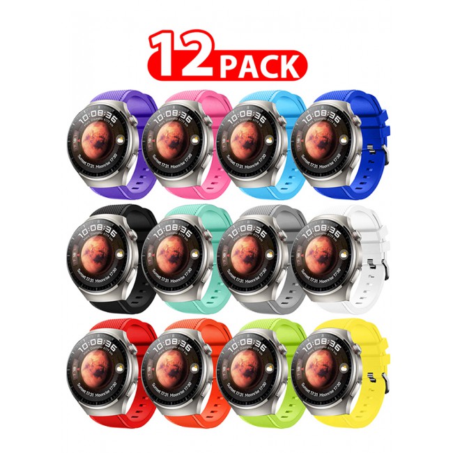 MARGOUN 12 Pack Silicone Watch Band 22mm Sport Band Compatible with Huawei Watch 4 Pro Strap Replacement Wristbands Soft and Durable Multicolour - A